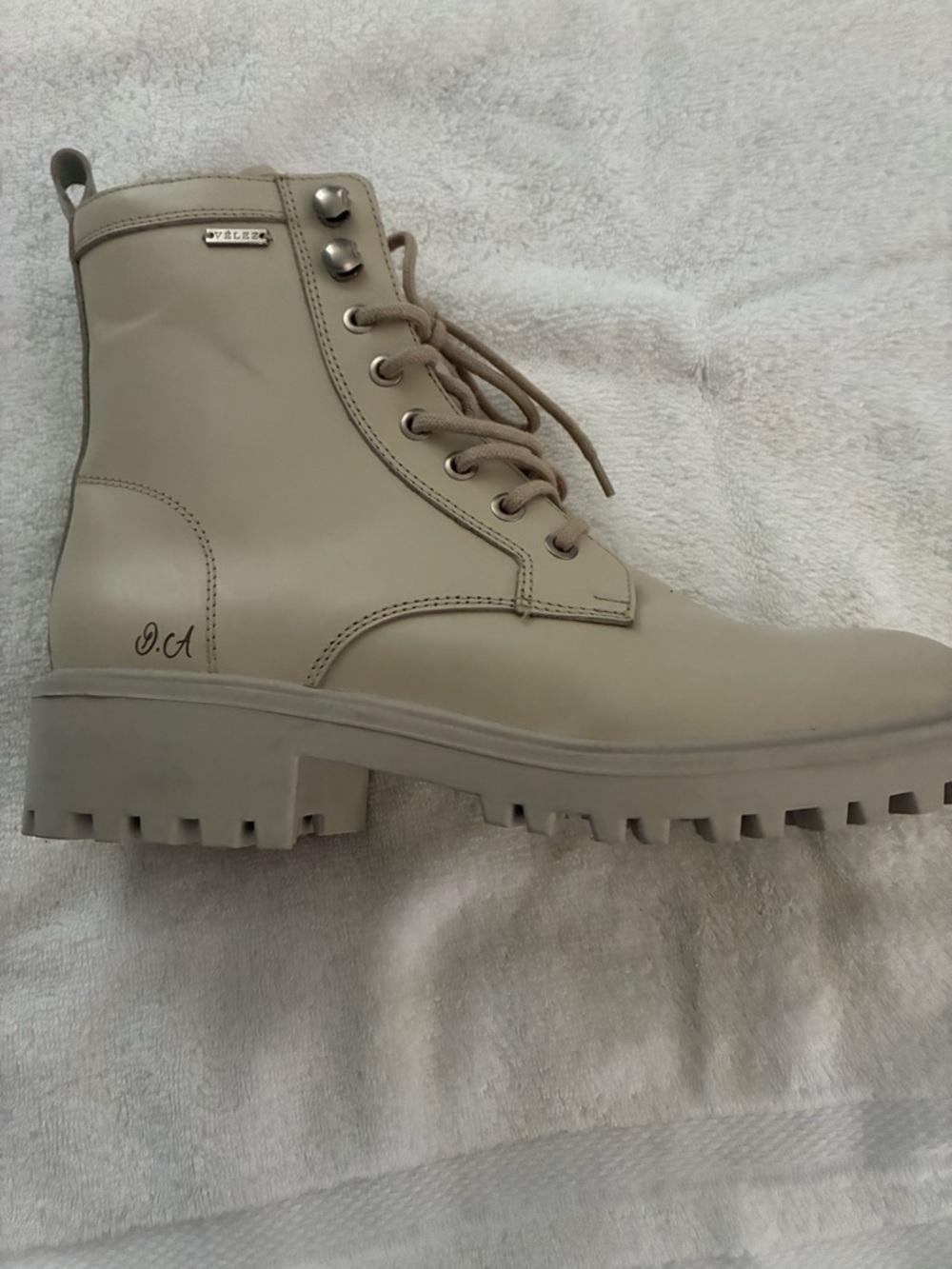 Beige Lace-Up Lug Sole Combat Boot